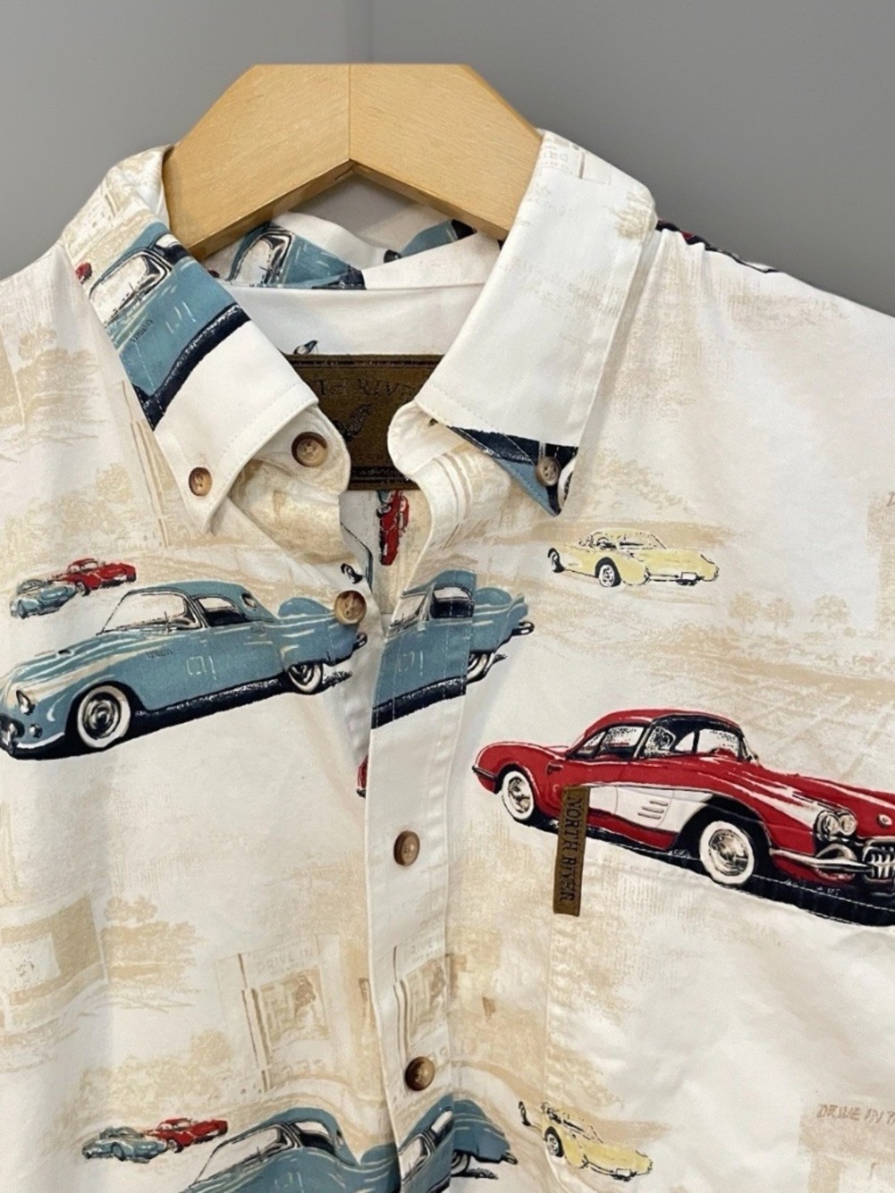 Men’s North River Outfitters Large Button Down Shirt Vintage Cars Short Sleeve
